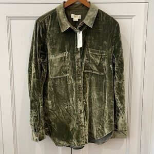 Anthropologie Maeve Green Velvet Look Shacket/Jacket/Blouse—Beautiful-NWT—6